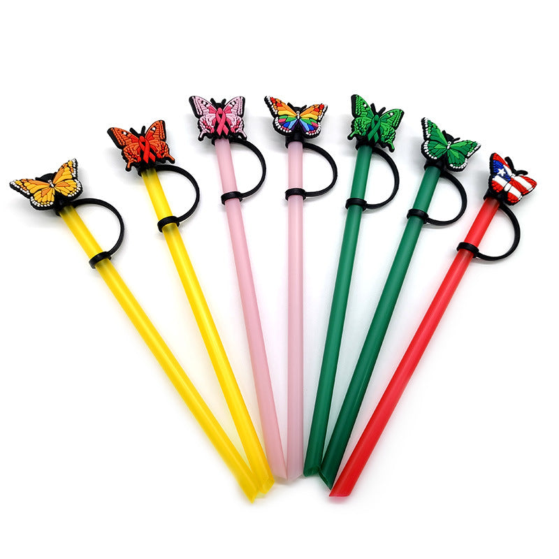 Wholesale 10pcs Butterfly Straw Cap Silicone Dust Plug